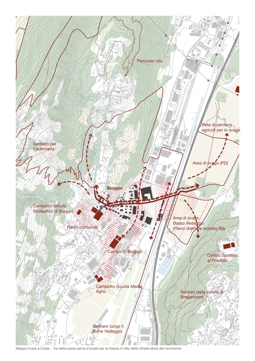 Mappa «Bioggio attivo»: la Via della Posta come filo conduttore tra i luoghi del quotidiano